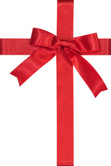 Red bow satin ribbon cross band stripe fabric (isolated on white background with clipping path) for...