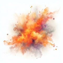 Fototapeta na wymiar Abstract colorful ink paint splash, splatter brush strokes, orange watercolor powder explosion, smoke paint effect, stain grunge isolated on white background