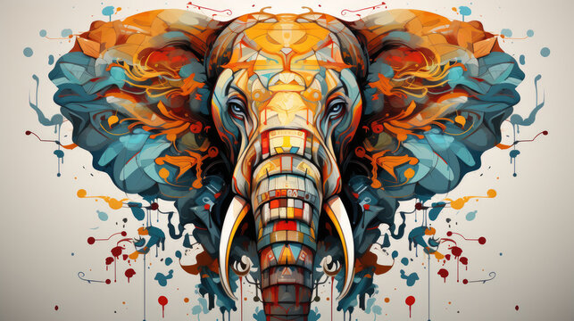 A colorful vector illustration inspired by Elephant Festival, Jaypur, India, shapes graffiti
