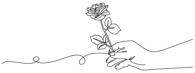 Illustration line art hand holding a flower vector with transparent background