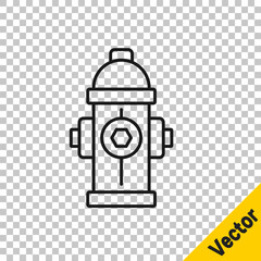 Black line Fire hydrant icon isolated on transparent background. Vector