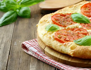 fresh delicious pizza with tomatoes and basil