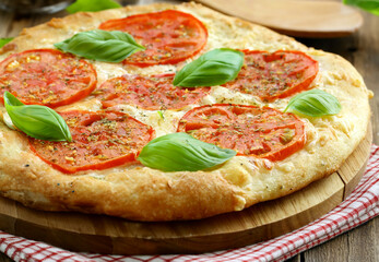 fresh delicious pizza with tomatoes and basil