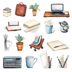 Office object clipart Set : Beautiful Watercolor Style
