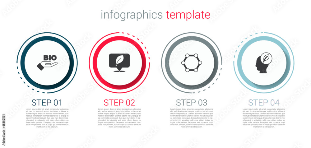 Canvas Prints Set Bio healthy food, Location with leaf, Molecule and Human head inside. Business infographic template. Vector