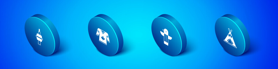 Set Isometric TV CN Tower in Toronto, Canadian totem pole, Indian teepee wigwam and Hockey jersey icon. Vector © Kostiantyn