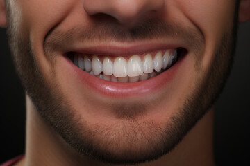 Closeup of healthy smile teeth man. Detal mouth care.