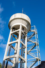  Water tower against a bright blue sky