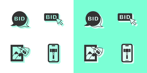 Set Online auction, Bid, Auction painting and icon. Vector