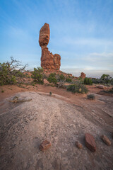 hiking the balanced rock trail in arches national park, utah, usa