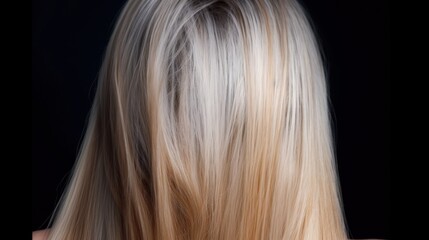 Naklejka premium Saturated healthy shiny hair after dyeing. Concept of recovery structure.