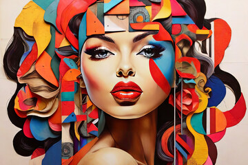 Obraz premium Vibrant women's face collage Expressive colorful stock photo for impactful visuals Discover dynamic diversity in this captivating image