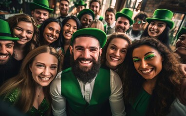 Funny company of young people celebrating St. Patrick's Day