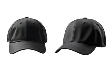 two plain black baseball cap on transparent background