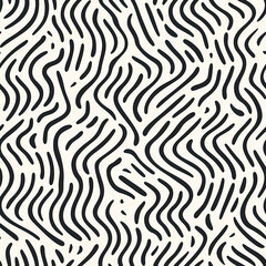 Minimalist seamless pattern with fluid wavy curved lines. Simple black flat line art on white background texture. For graphic design, printing, postcard, poster, paper, wallpaper, 