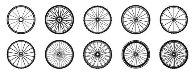 Deurstickers  Bike wheels icon collection. Bicycle wheel silhouettes. Bicycle wheel icon set. Bicycle tyres. © Vlad Ra27