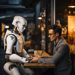 humanoid robot talking with a male human
