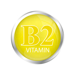 Vitamin B2 icon and structure isolated on cut out PNG. Yellow balls on yellow mix orange isolated background. Vitamin complex with chemical formula. Drug business concept.