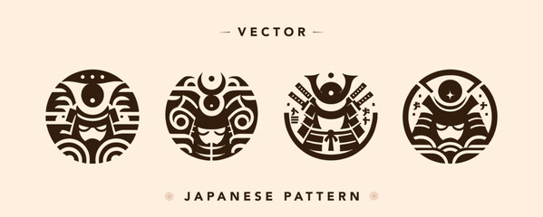 Stylized Japanese Samurai Helmets Vector Design