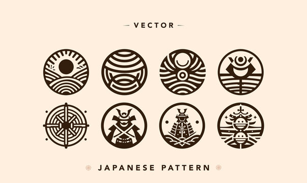 Abstract Japanese Nature and Samurai Vector Icons