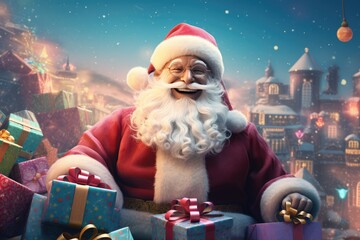 a christmas scene of santa claus with gifts