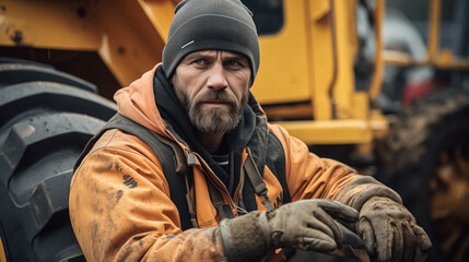 Fototapeta premium Stoic operator with construction vehicle.