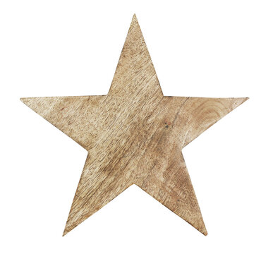 Wooden spiked christmas star ornament isolated on white background front view