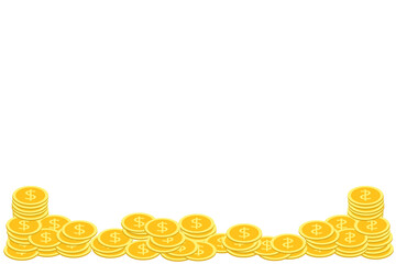 a lot of golden coins isolated on white transparent background money dollar currency finance bank wealth investment business financial pile of coin stack of coin frame of coin
