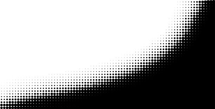 Dot background. Half tone texture. Gradient dots pattern. Halftone curve corner. Vector dots pattern.