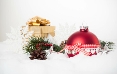 christmas decorations in snow holiday background