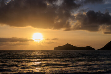 Sunset over the beach of Agios Georgios on the island of Corfu