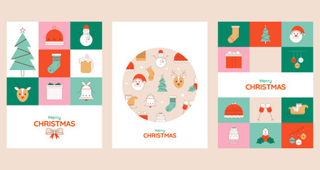 Fototapeta na wymiar Colorful vector illustration in flat geometric modern design style for Merry Christmas and Happy new Year.
