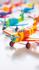 close up of toy airplanes on a white background