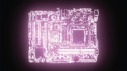 Hyperrealistic  neon computer motherboard  in trendy stylish colors