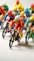 close up of  miniature bicycles on a white background
