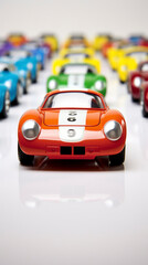 close up of  toy sports cars on a white background