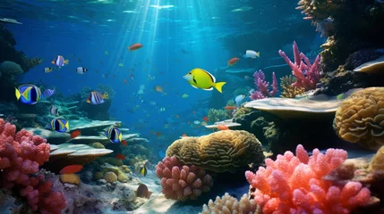Foto auf Acrylglas coral reef and fishes © juni studio
