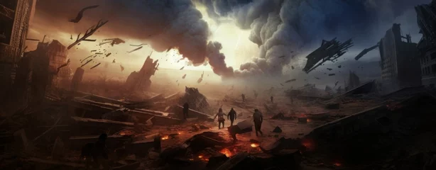 Tuinposter The doomsday scene of a catastrophe, digital illustration, Generative AI © Ananya