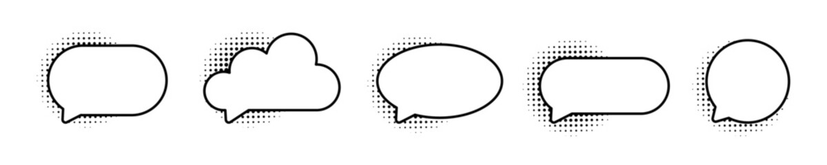 Comic speech bubbles set. Collection of empty comic speech bubbles with halftone shadows. Cartoon stickers.