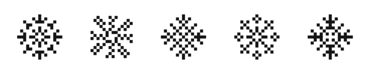 Fotobehang  Pixel snowflakes icon collection. Pixel art snowflake icon set. Flat black snowflake icons. © 11ua