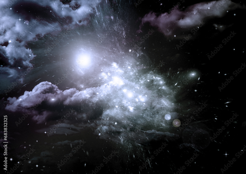 Wall mural galaxy in a free space. 3d rendering