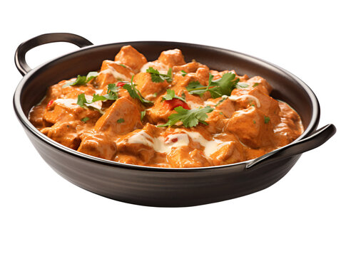 Indian butter chicken curry in balti dish. Generative AI Stock Illustration