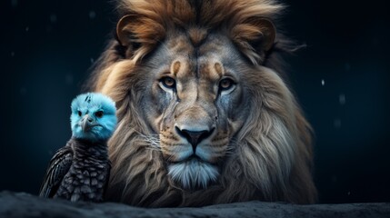 Fototapeta premium close up lion face, aggressive face, 16:9, copy space