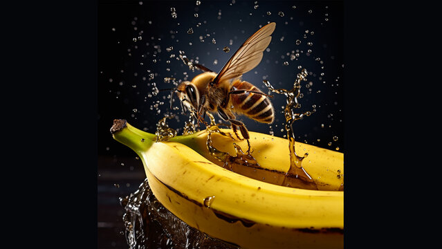 hi res photography of banana with fly on it