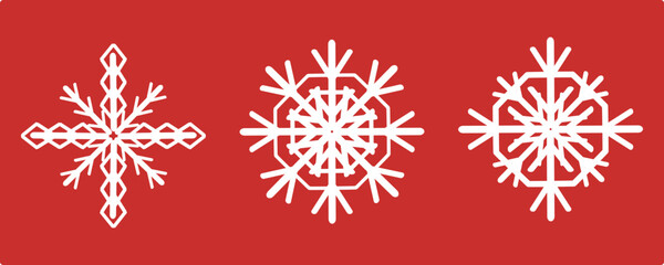Snowflakes icon set on red background vector.