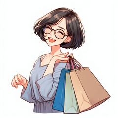 smiling stylish woman with shopping bags Illustration on white background