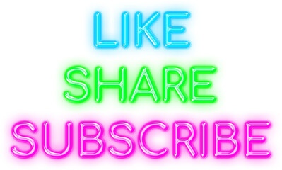 Like Share Subscribe neon text, PNG file.