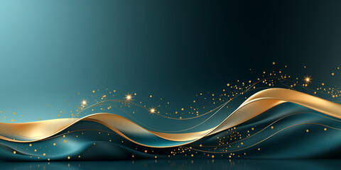 Wellenmotiv in gold und dunklen Farben als Hintergrundmotiv für Webdesign im Querformat für Banner, ai generativ