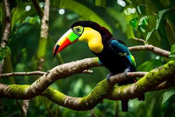  keel billed toucan ramphastos sulfuratus birds with big bill sitting on branch in the forest costa rica nature trevel in central america beautiful bird love in nature habitat © Mazhar