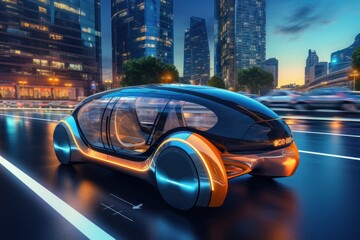 Autonomous electric car in a smart city, sustainable transportation concept